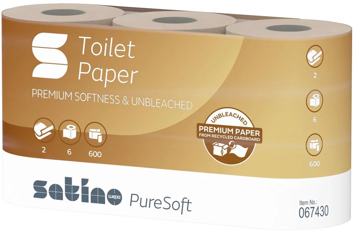 Satino PureSoft | 36 rollen | 6 x 6 x 600 vel | toiletpapier | Ecolabel | Naturel