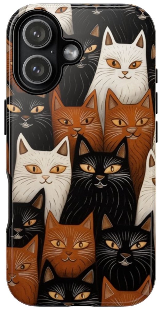 Zwart-Bruin-Wit Kattenpatroon – Glanzend Stevig Hoesje Geschikt voor iPhone 17