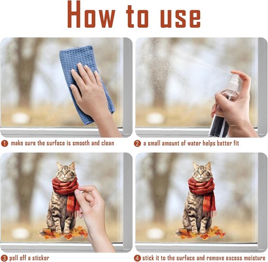 Instructies voor het aanbrengen van de raamsticker met de kat.