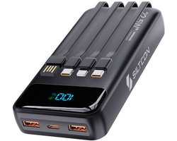 Siltcon® Powerbank 30000 mAh– Powerbanks - 22.5W Snellader – USB-C / A - LED Indicatie - Noodpakket – Universeel voor Telefoons, Tablets & Meer– 3 Poorten - 4 Geïntegreerde kabels – Zwart
