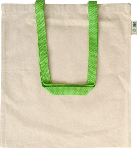 20 stuks Fairtrade draagtas van eco katoen met gekleurde hengsels, groen