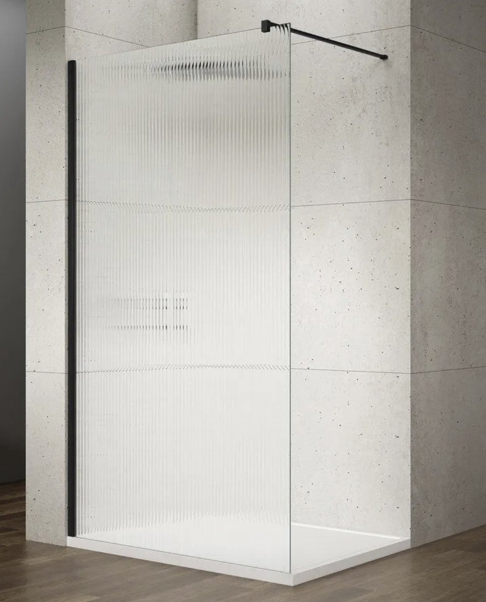 Inloopdouche douchewand 90 x 200cm geribbeld glas mat zwart 8mm veiligheidsglas