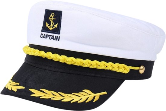Joya Kids® Kapitein Pet Verkleedaccessoire | Marine Hoed Volwassenen Zwart, Wit en Goud | Carnaval & Halloween Kapiteinspet | Schipperspet voor Dames en Heren | One Size (60 cm)