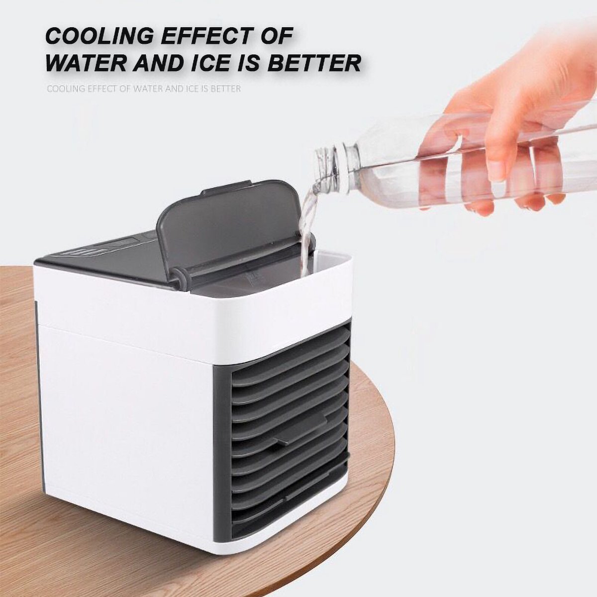 Airco -Mobiele Airco en Luchtkoeler met 6 Snelheden - Premium Mini Cold Air Fan 500ml - Stille Tafelventilator met LED Verlichting en Luchtfilter - Draagbare Luchtkoeler voor Slaapkamer en Kantoor - USB Aircofan – foto 3