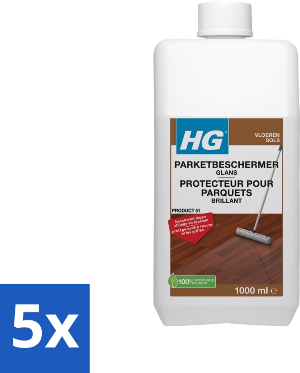 5 x HG Parket Beschermer Glans 1 liter - Parket Beschermer - Slijtage Bescherming - Krassen Bescherming - Anti-slip - Parket Beschermfilm