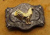 Belt buckle haan op sierlijke schild - wisselbare riemgesp haan - losse gesp gouden haan - buckle boerderij dieren - verwisselbare gesp boerderij dieren - leuke dieren buckles - mooie dieren gespen voor riem 4 cm breed