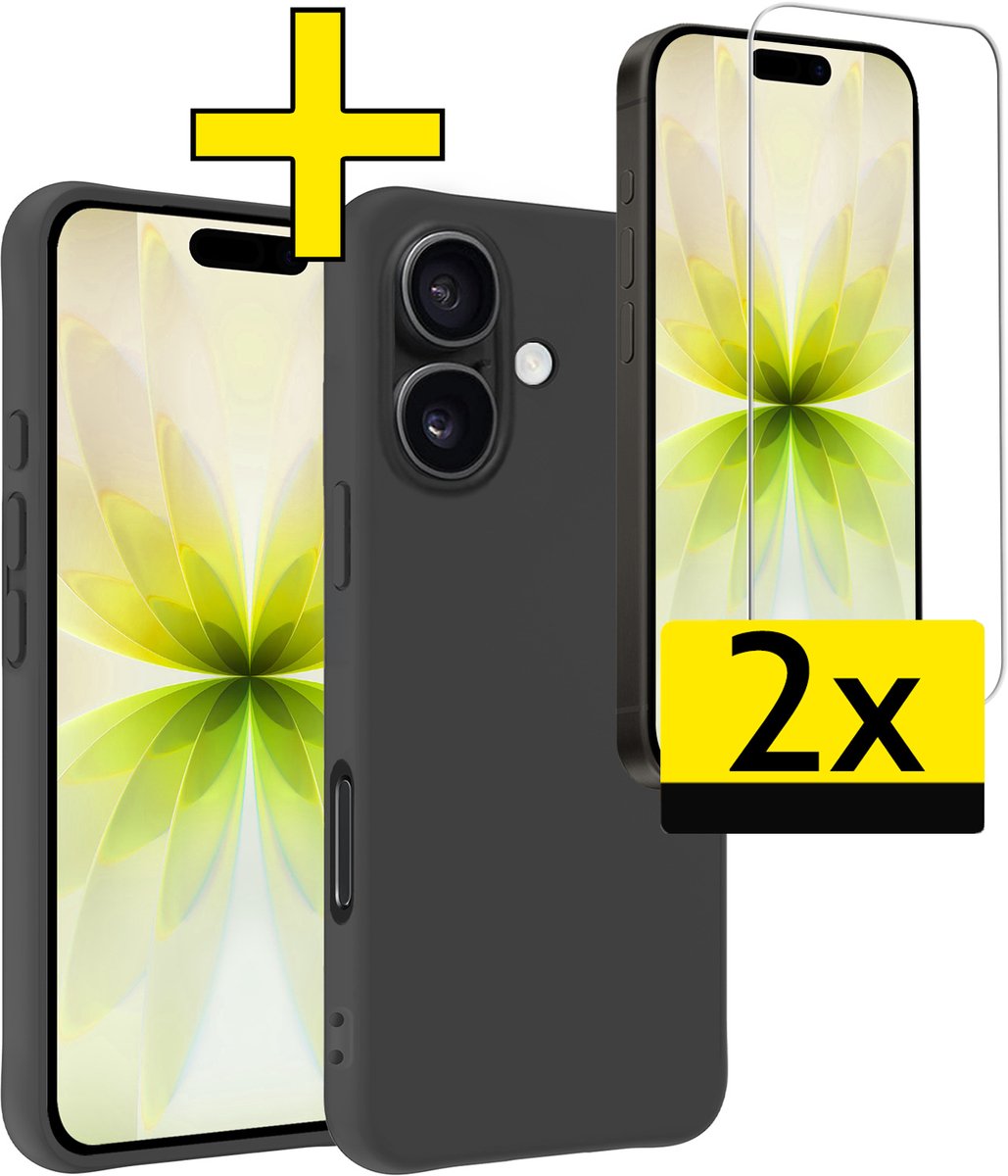 Hoesje - Met 2x Screenprotector - Geschikt voor Apple iPhone 17 - Sterk & Shockproof - Back Cover - Siliconen Case - Telefoon Hoes - Telefoonhoesjes - Zwart