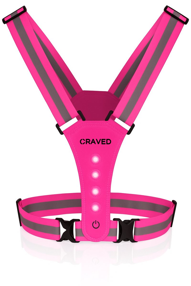 Craved Hardloopvest - Inclusief USB Kabel - Hardloop Verlichting - Reflecterend - Roze - 3 Standen licht