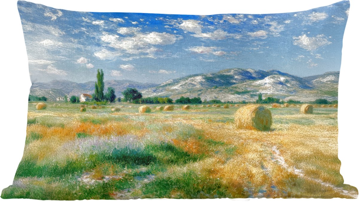 Sierkussens - Kussentjes Woonkamer - 50x30 cm - Landschap - Strobalen - Bergen - Wolken