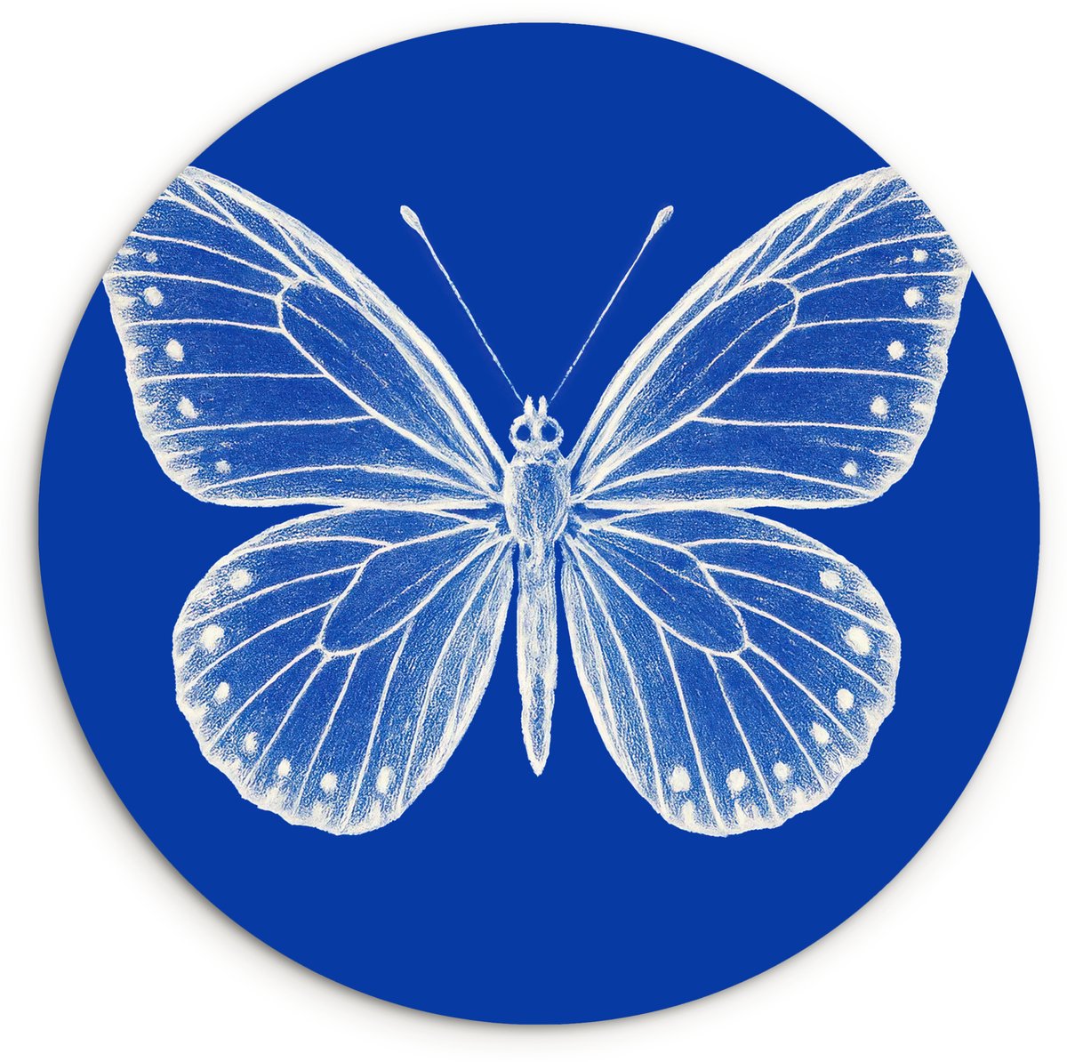 WallCircle Wandcirkel 90x90 cm - Muurcirkel Vlinder - Wit - Getekend - Stippen - Muurdecoratie woonkamer - Wanddecoratie slaapkamer - Kamer decoratie accessoires - Ronde schilderijen