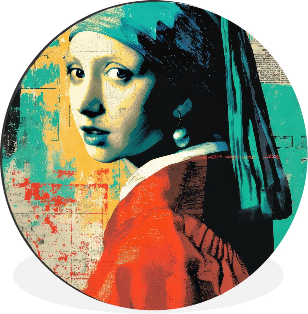 WallCircle Wandcirkel - Muurcirkel - Klassiek - Pareloorbel - Streetartstijl - Kleurrijk - Aluminium - Dibond - 90x90 cm - Binnen en Buiten Vrouw - Klassiek - Pareloorbel