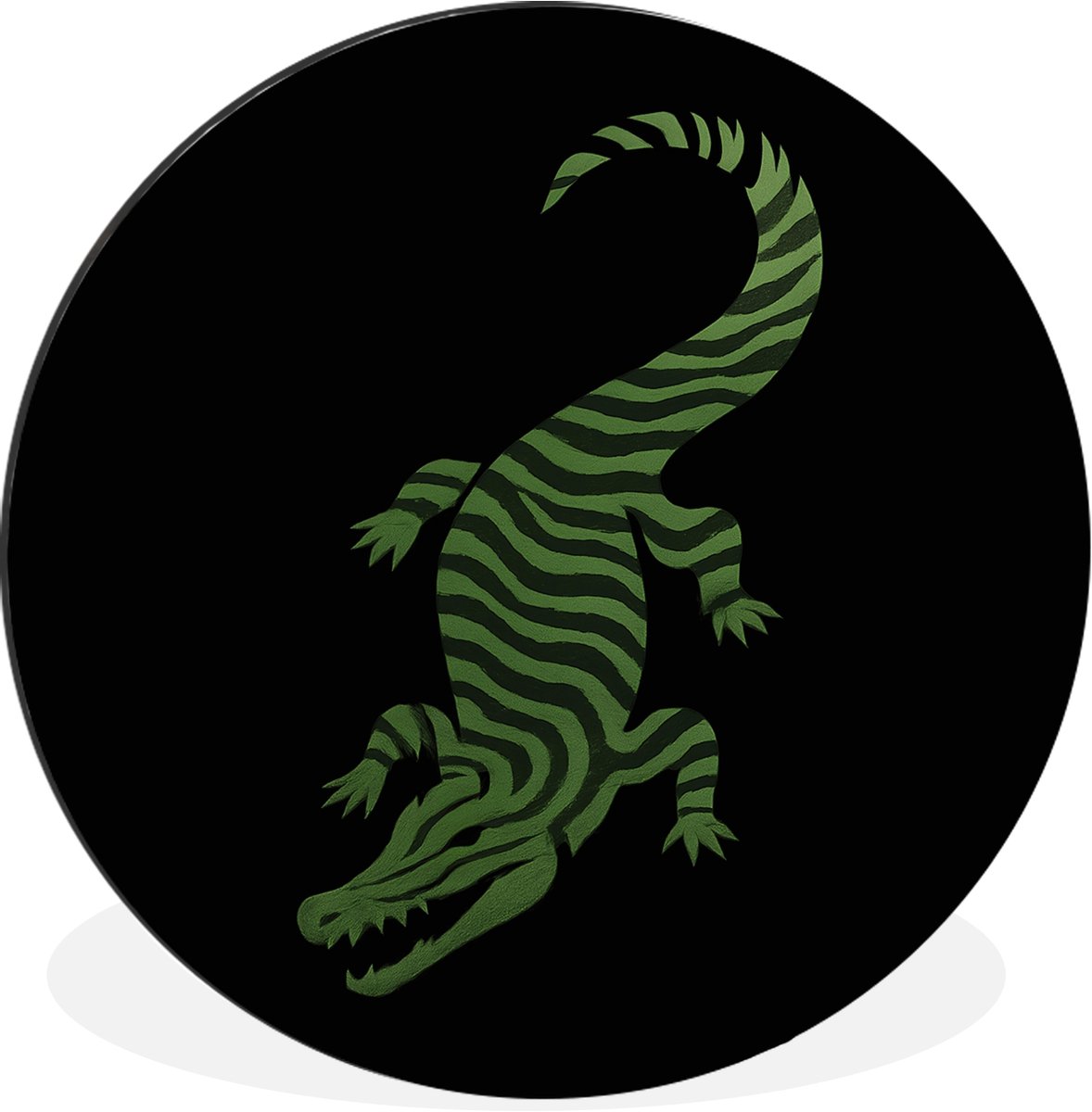 WallCircle Wandcirkel - Muurcirkel - Krokodil - Groen - Tijgerachtig - Strepen - Aluminium - Dibond - 140x140 cm - Binnen en Buiten Krokodil - Strepen