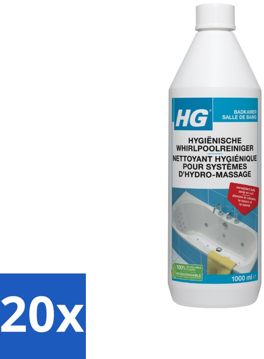 20 x HG Hygienische Whirlpool Reiniger 1 liter - Whirlpool Reinigen - Kalk Verwijderen - Zeep Verwijderen - Hygiëne Whirlpool - Whirlpool Schoonmaken