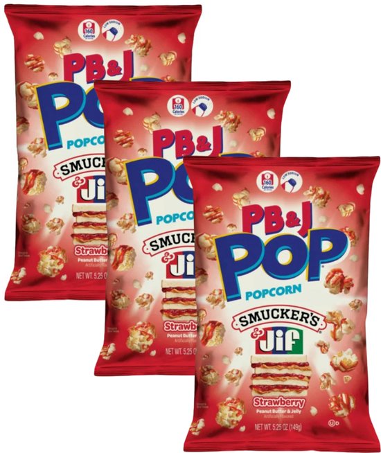Candy Pop - Strawberry & Peanut Butter - 3 Zakken van 149 Gram - Popcorn - Amerikaans - 149 gram - Candy Pop Popcorn