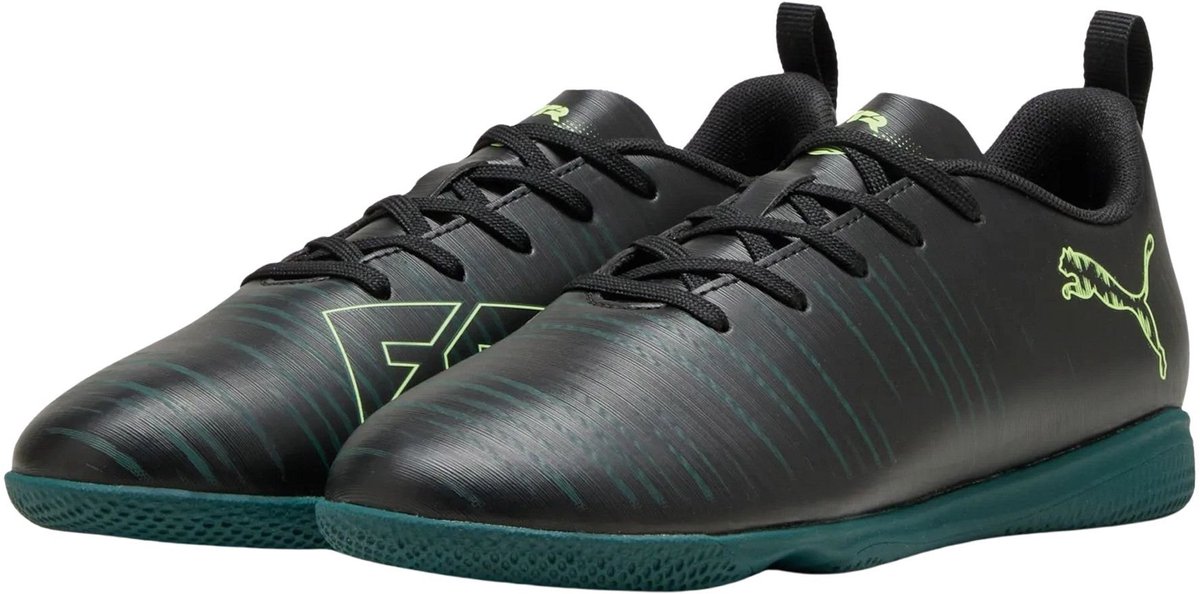 1200x594.jpg Zwarte Puma Future 8 zaalvoetbalschoenen voor junioren met groene details en vetersluiting, lichtgewicht synthetisch boven...
