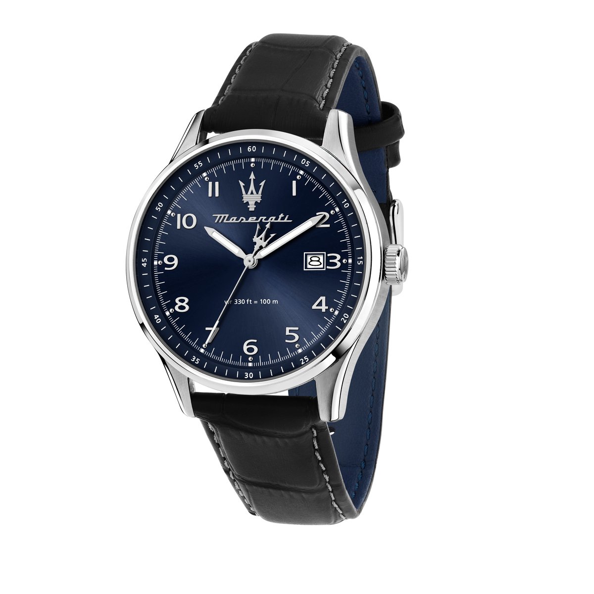 Maserati - watch - R8851124003 - Sorpasso - zilverkleurig- zwart - blauw - lederen band - roestvrijstalen - heren - horloge - 42 MM