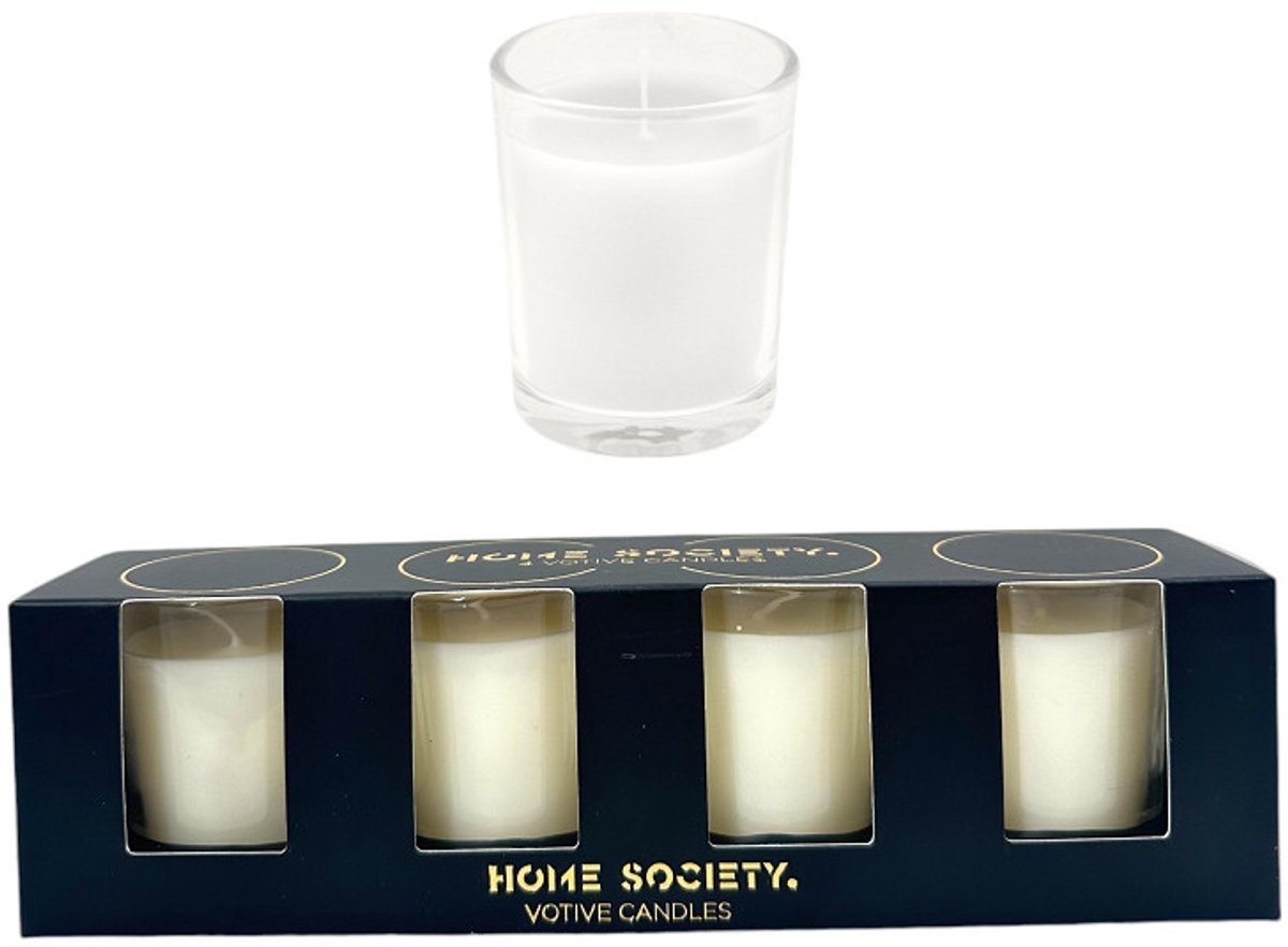 Home Society – Votives – Kaarsjes – 4 stuks – Off White – 10 branduren !
