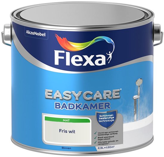 Flexa - Easycare Badkamer Muurverf - Fris wit / RAL 9016 - Mengverf - 2.5 L