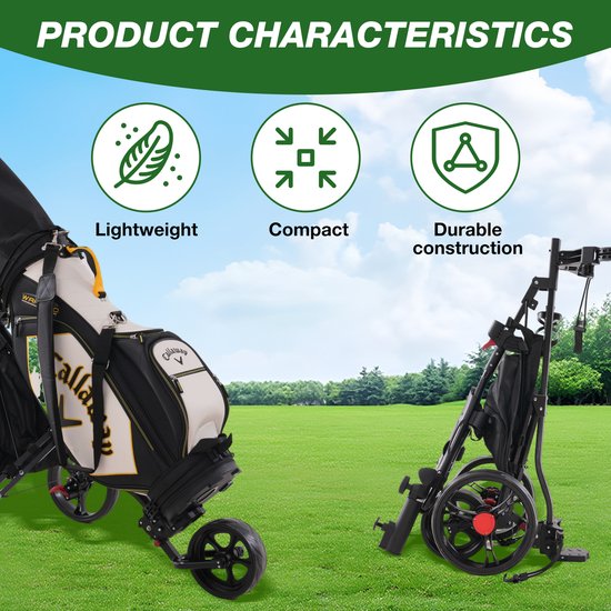 CITYSPORTS BC3 Golftrolley - Golfkar - golfwagen - 3-wiel trolley - golfcaddy golf push cart van aluminium - golf accesoires - golf — afbeelding 2
