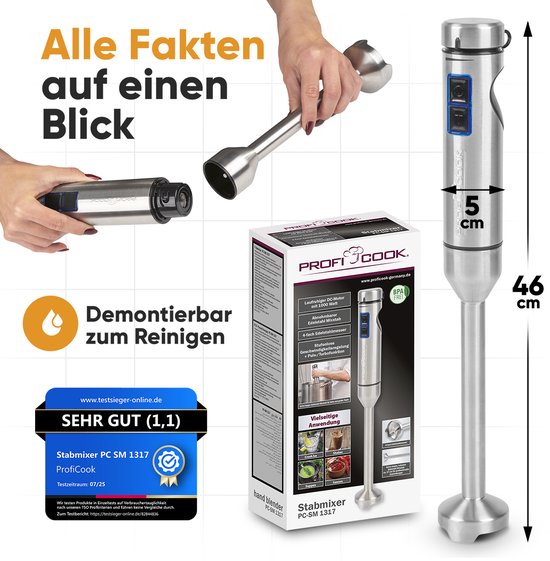 ProfiCook SM 1317 - Staafmixer - 1000 W Traploze snelheidsinstelling, Turbofunctie RVS van ProfiCook — afbeelding 4