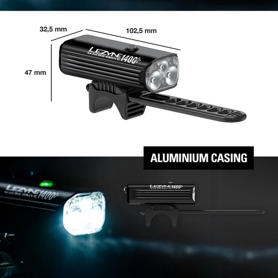 Macro Drive 1400+ Voorlicht - Fietslamp - Fiets koplamp - Fietsverlichting USB-C oplaadbaar - Veiligheidslampje - Waterdicht - 1400 lumen - 7 standen - 300 branduren - Zwart — afbeelding 4