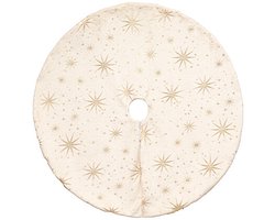 Feeric christmas Kerstboomrok - wit met gouden kerststerren - D90 cm - polyester - kerstboom kleed - kerstversiering