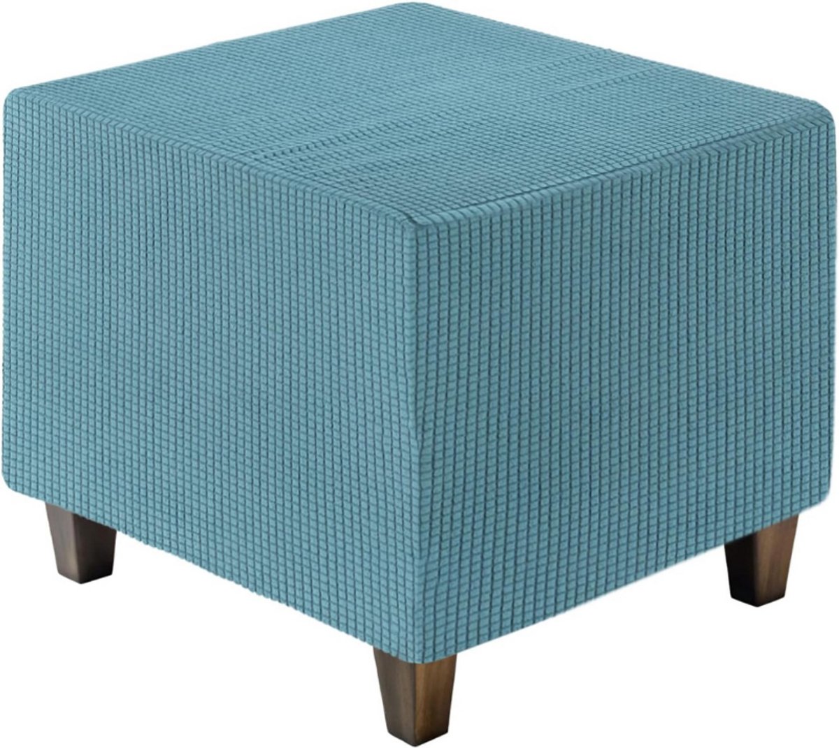 BOG Ottoman Hoes Vierkant - Jacquard Poefhoes Met Elastiek - Donkerblauw - Grote Maat - Stretch Krukhoes Voor Woonkamer Meubelbescherming