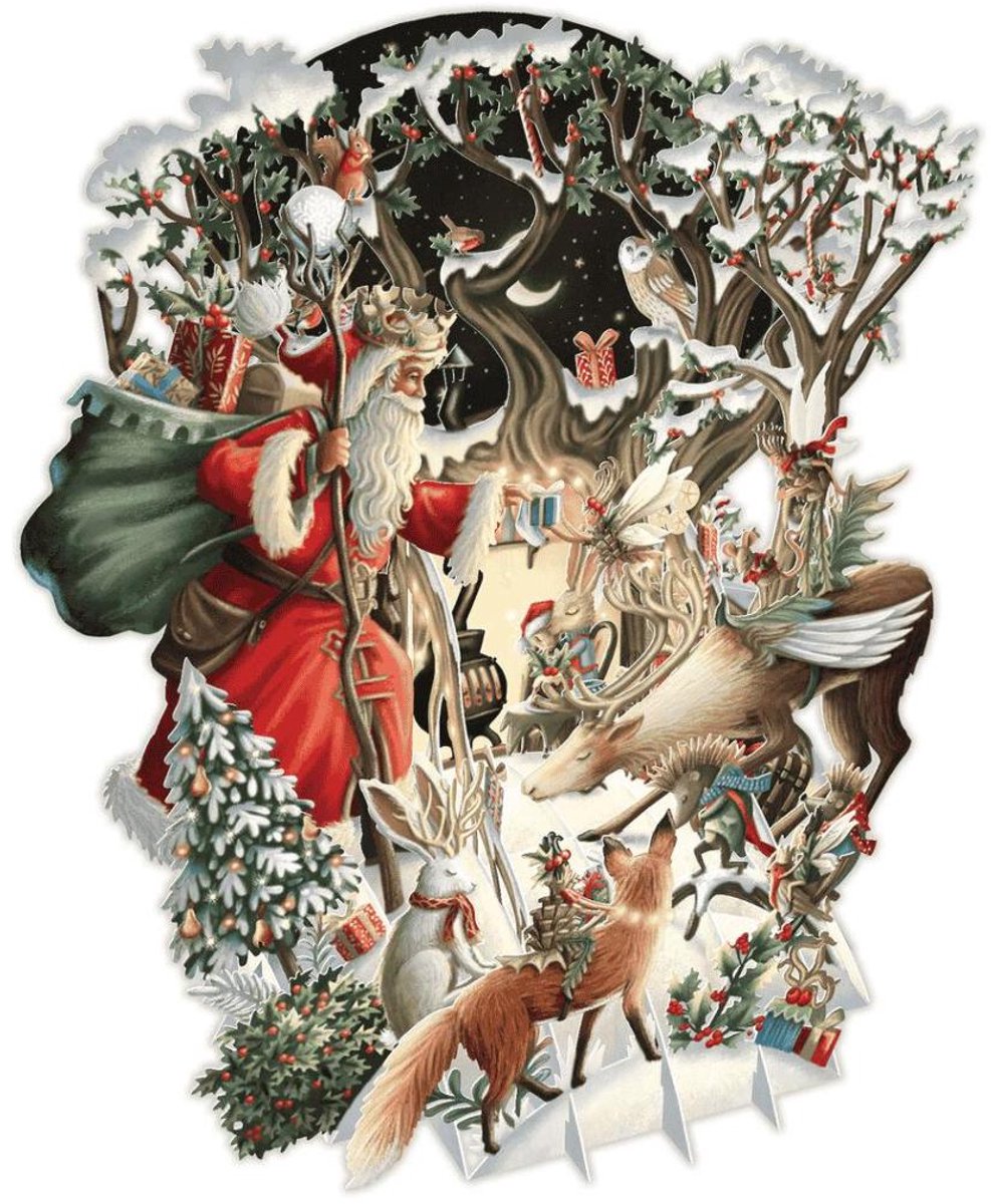 3D-Pop Up Wenskaart Santa's Woodland - Laser gesneden kerstkaart
