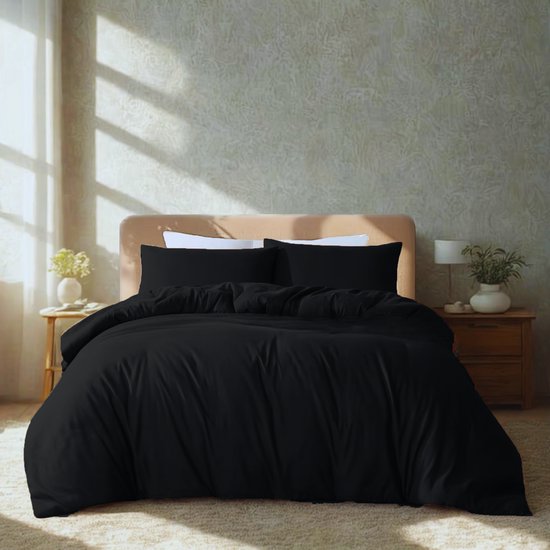 Housse de couette Komfortec Premium 135x200 cm + 2 Kussensloop 60x70 cm - 100% microfibre - 90 g/m² - Parure de lit 2 pièces ultra douce - avec fermeture éclair - Zwart
