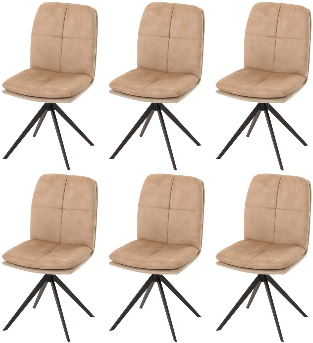 Set van 6 eetkamerstoelen MCW-M68, keukenstoel met rugleuning, draaibaar, automatische positie, metaal, stof/textiel ~ beige