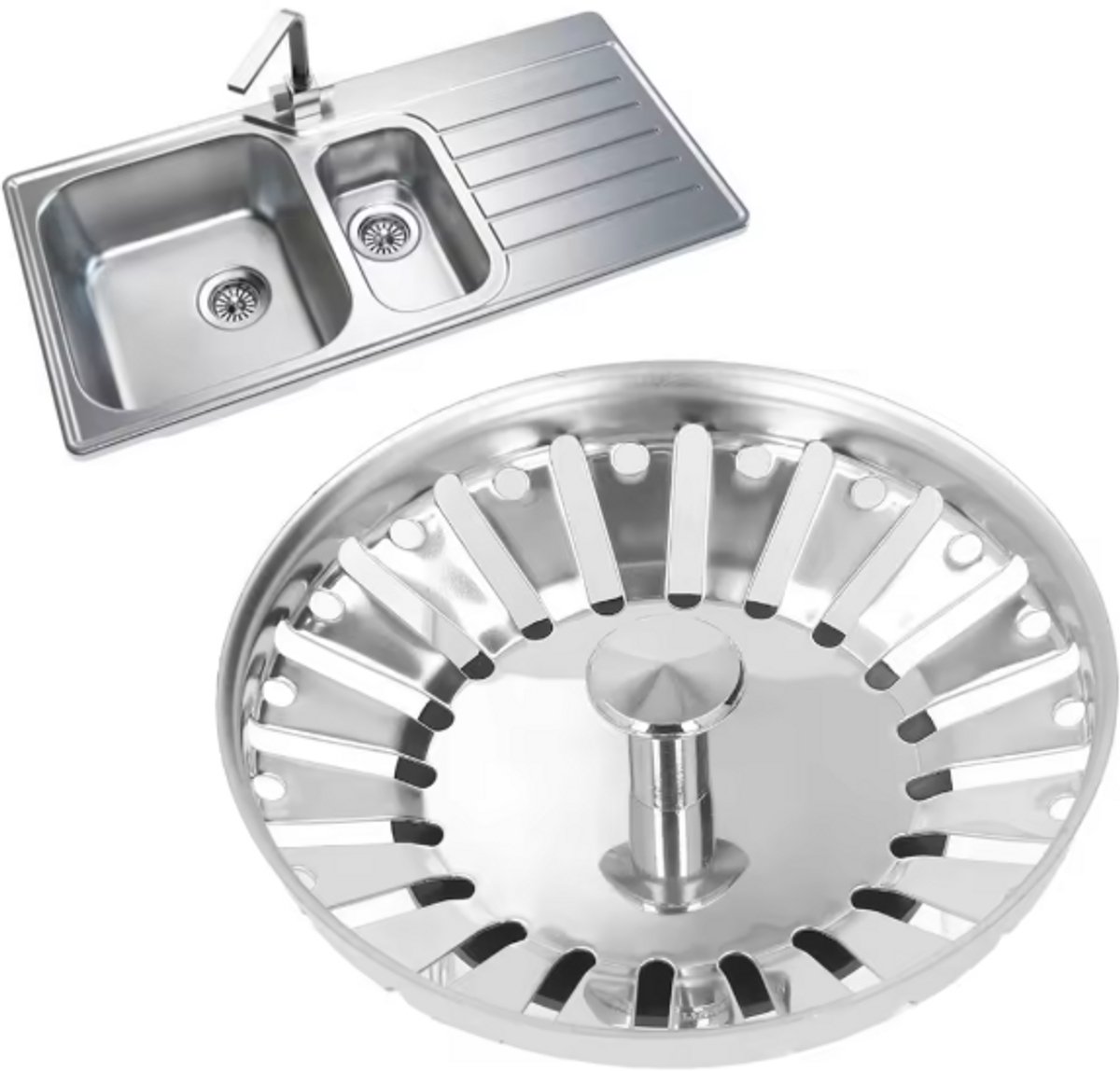 New Age Devi - 2 stuks Gootsteen Zeef - RVS - Φ79 mm - Voor een schone en georganiseerde wasbak!