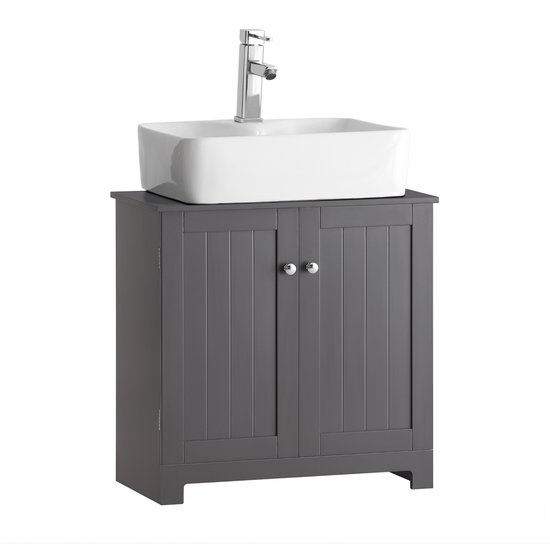 Meuble sous Vasque BZR18-II-DG SoBuy à 2 étages et 2 Portes - L60cm x P30cm x H60cm - Gris
