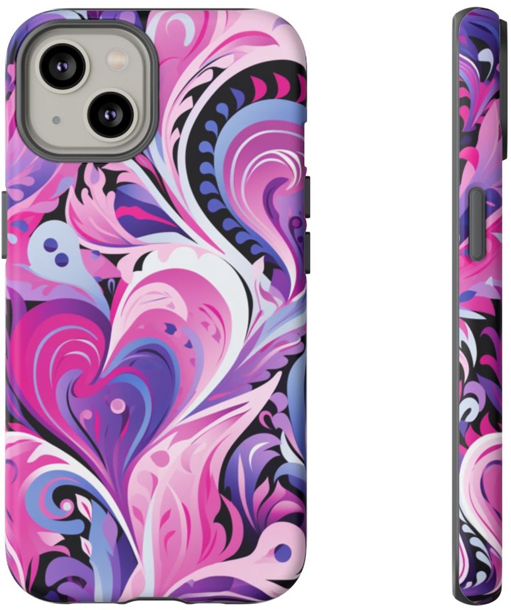 Roze en Paarse Hartjeswerveling – Telefoonhoesje Geschikt voor iPhone 14