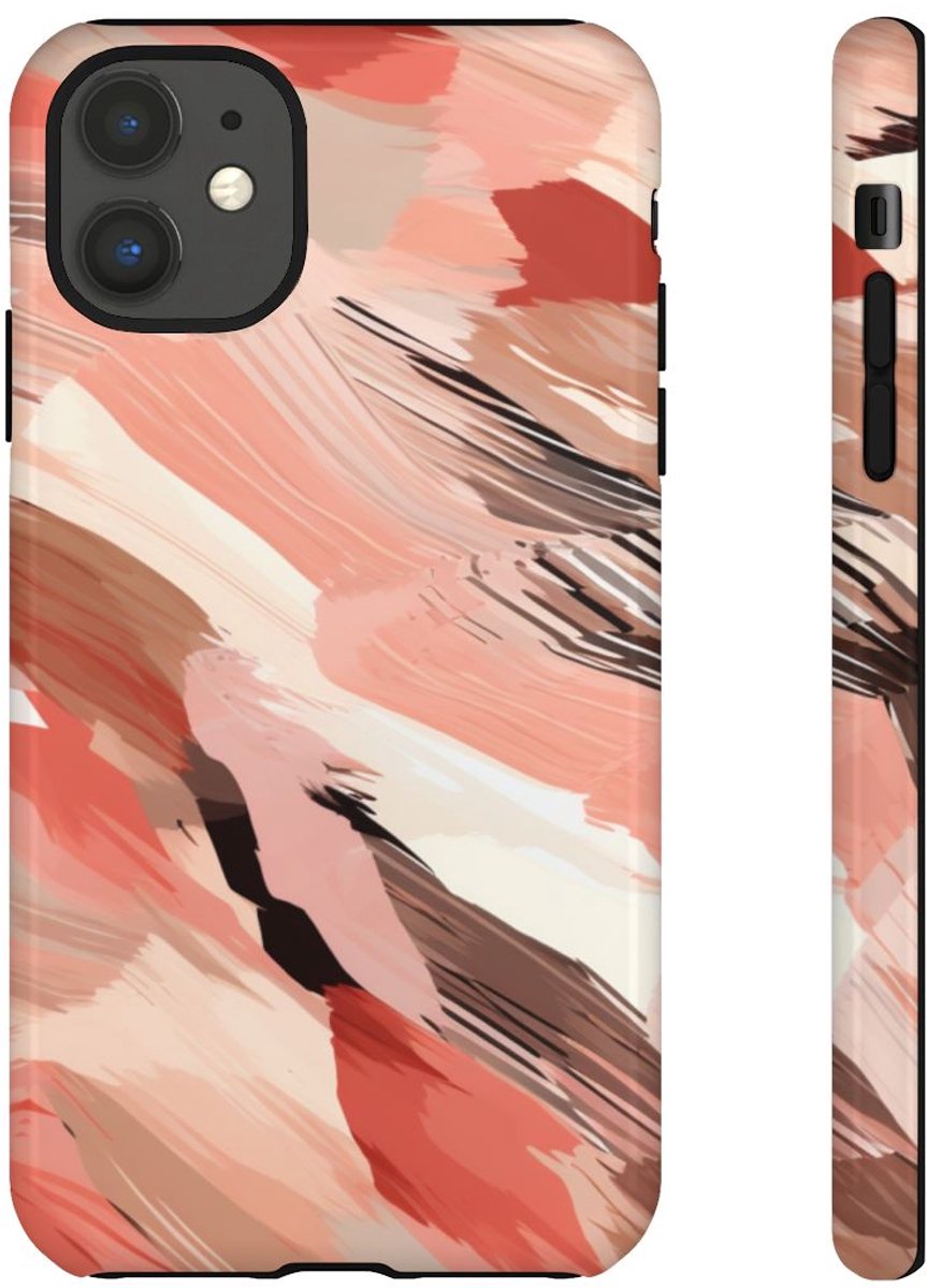 Abstracte Koraalkleurige Penseelstreken – Telefoonhoesje Geschikt voor iPhone 11