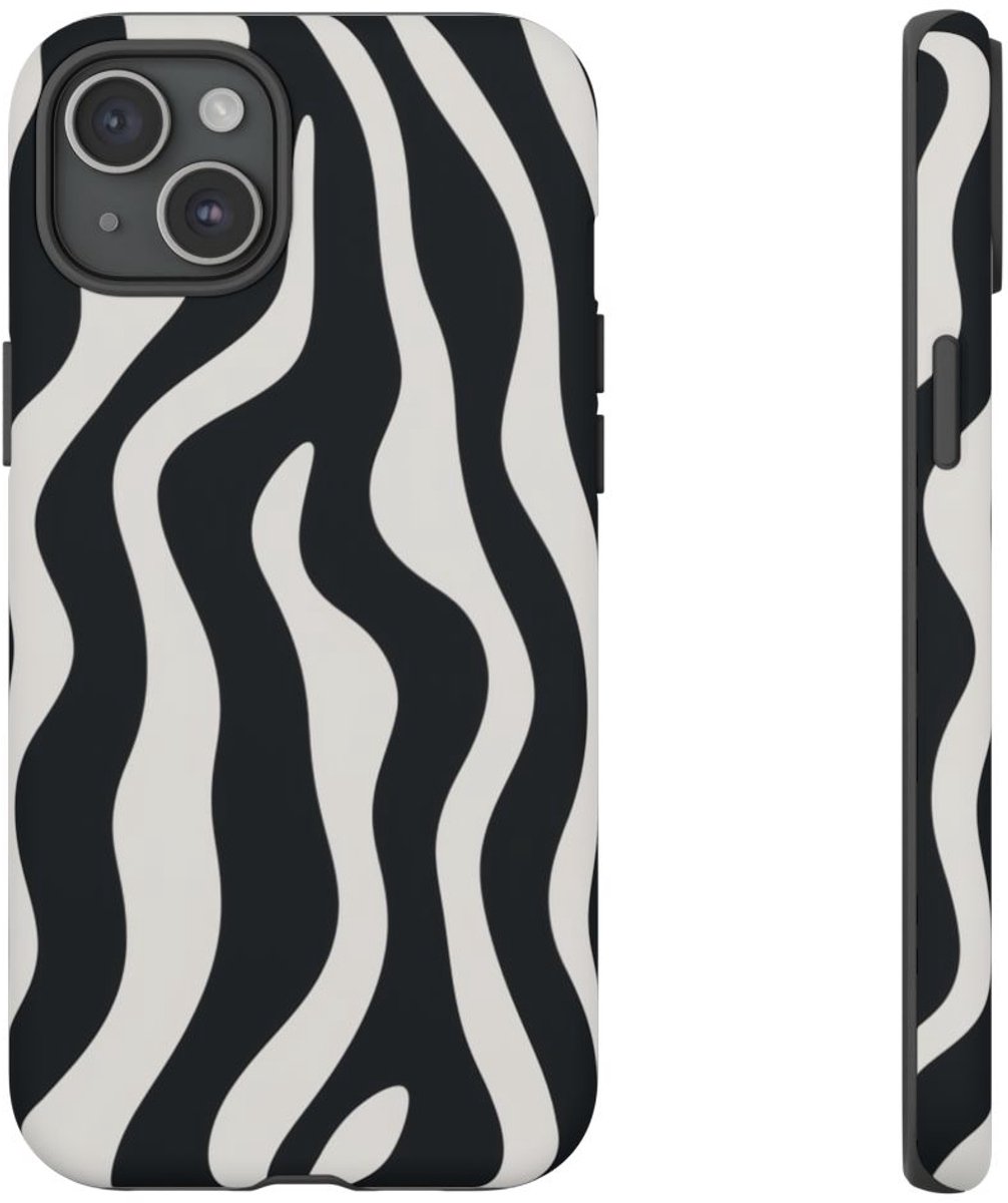 Zwart-Wit Abstract Zebrapatroon – Telefoonhoesje Geschikt voor iPhone 15 Plus