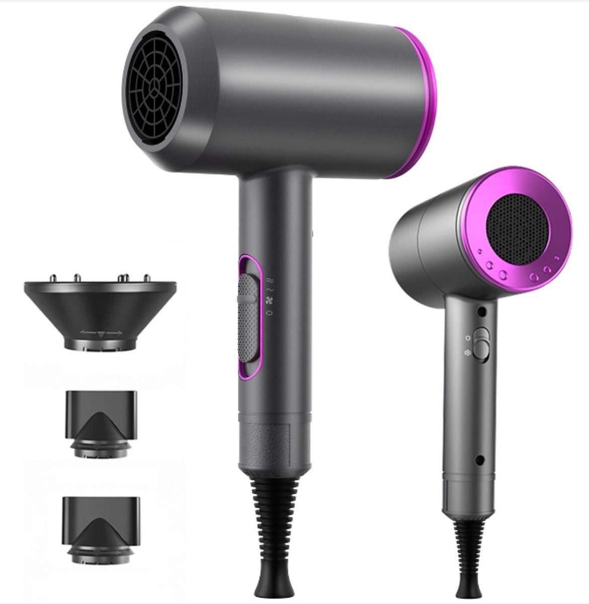 Ionische föhn - Krachtige föhn - Ion Dry & Style haardroger - Laag geluidsniveau - met 2 stylingmondstukken en 1 diffuser - voor vrouwen krullend haar, thuis, salon, reizen -Sneldrogend