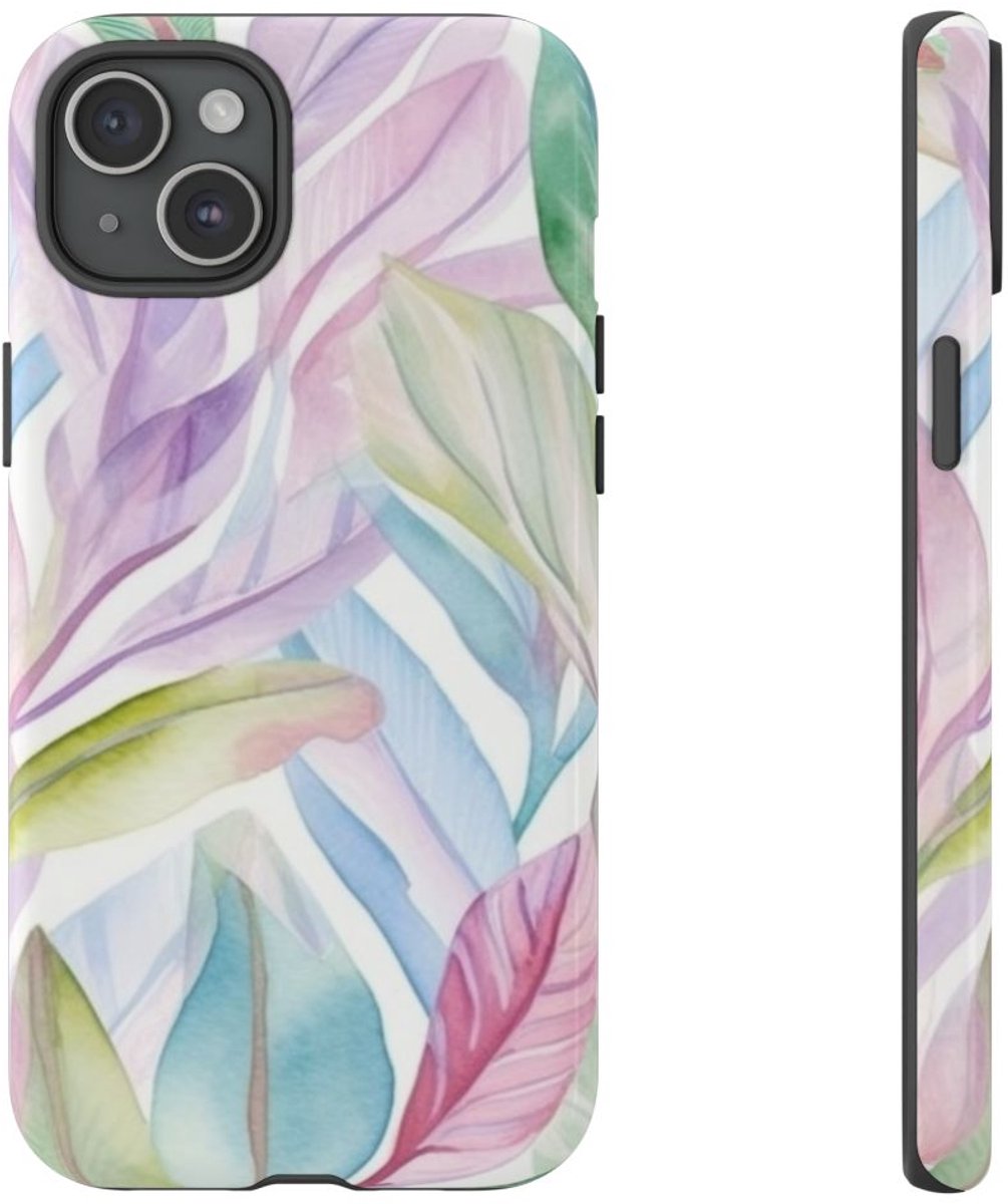 Aquarel Pastelbladeren Patroon – Telefoonhoesje Geschikt voor iPhone 15 Plus