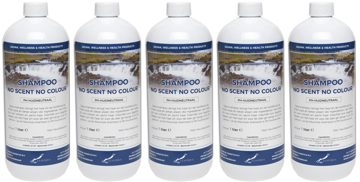Shampoo No Scent No Colour - 1 liter - 5 Stuks - Voordeelverpakking - Haarverzorging