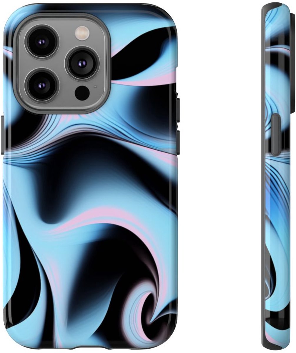 Blauw-Roze Abstracte Swirl – Glanzend Stevig Hoesje Geschikt voor iPhone 14 Pro
