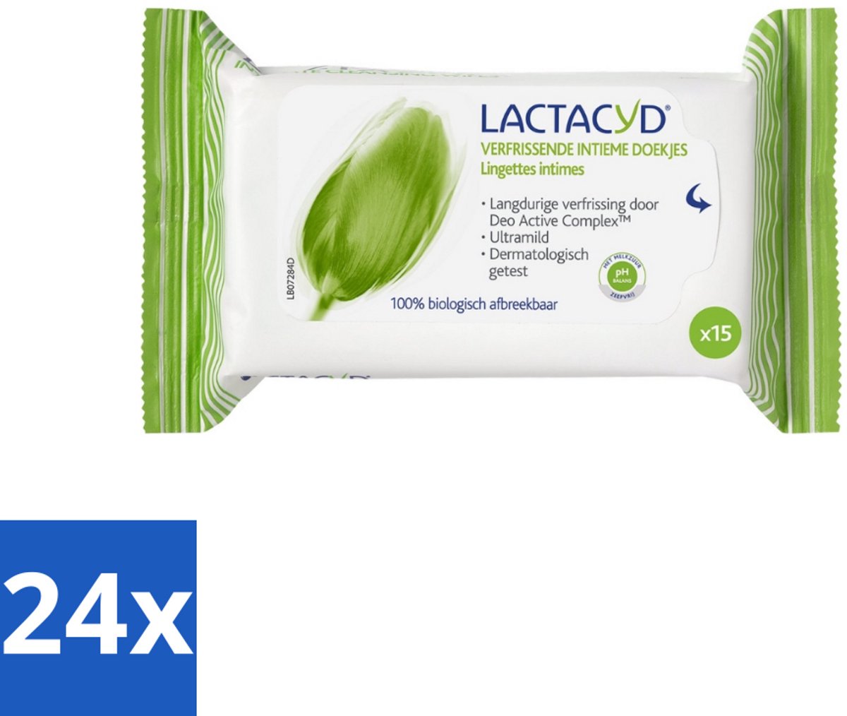 24 x Lactacyd Tissues Verfrissend 15 stuks per verpakking - Intieme Doekjes - Verfrissende Doekjes - Biologisch Afbreekbare Doekjes - Intieme Hygiene - Lactacyd