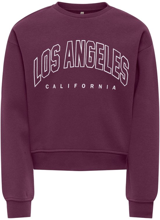 Bordeauxrode sweater met 'LOS ANGELES CALIFORNIA' in witte blokletters, op een witte achtergrond.