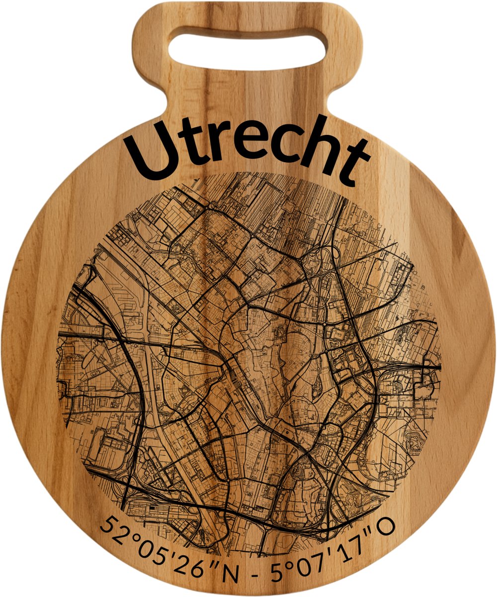OakMan Objects - Houten Borrelplank - Utrecht Rond - Tapasplank of Serveerplank - Duurzaam Beukenhout - Gegraveerd - 25x20x2 cm