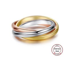 Borasi Tricolor Ring | 18 mm | Rosekleurig | Zilverkleurig | Goudkleurig | Tricolor | Dames Ring | Dames Sieraden |