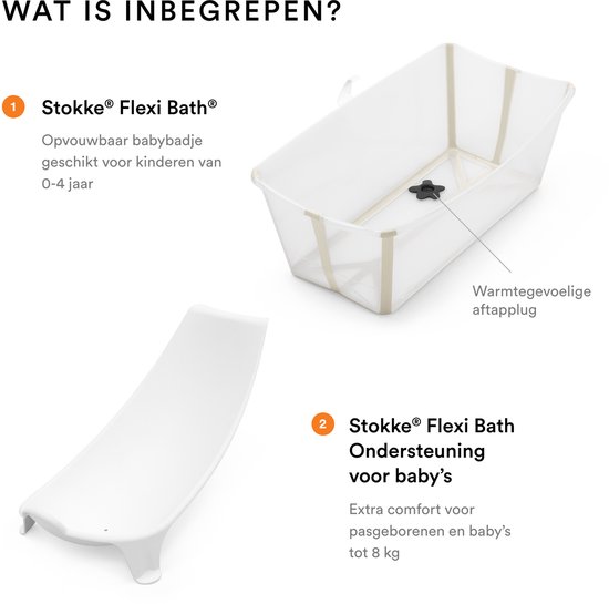 Stokke Flexi Bath badje en babystoel in wit.