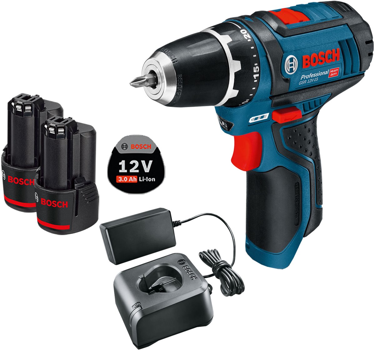 Bosch accuboormachine GSR 12V-15 / 2x 3.0 Ah accu + lader