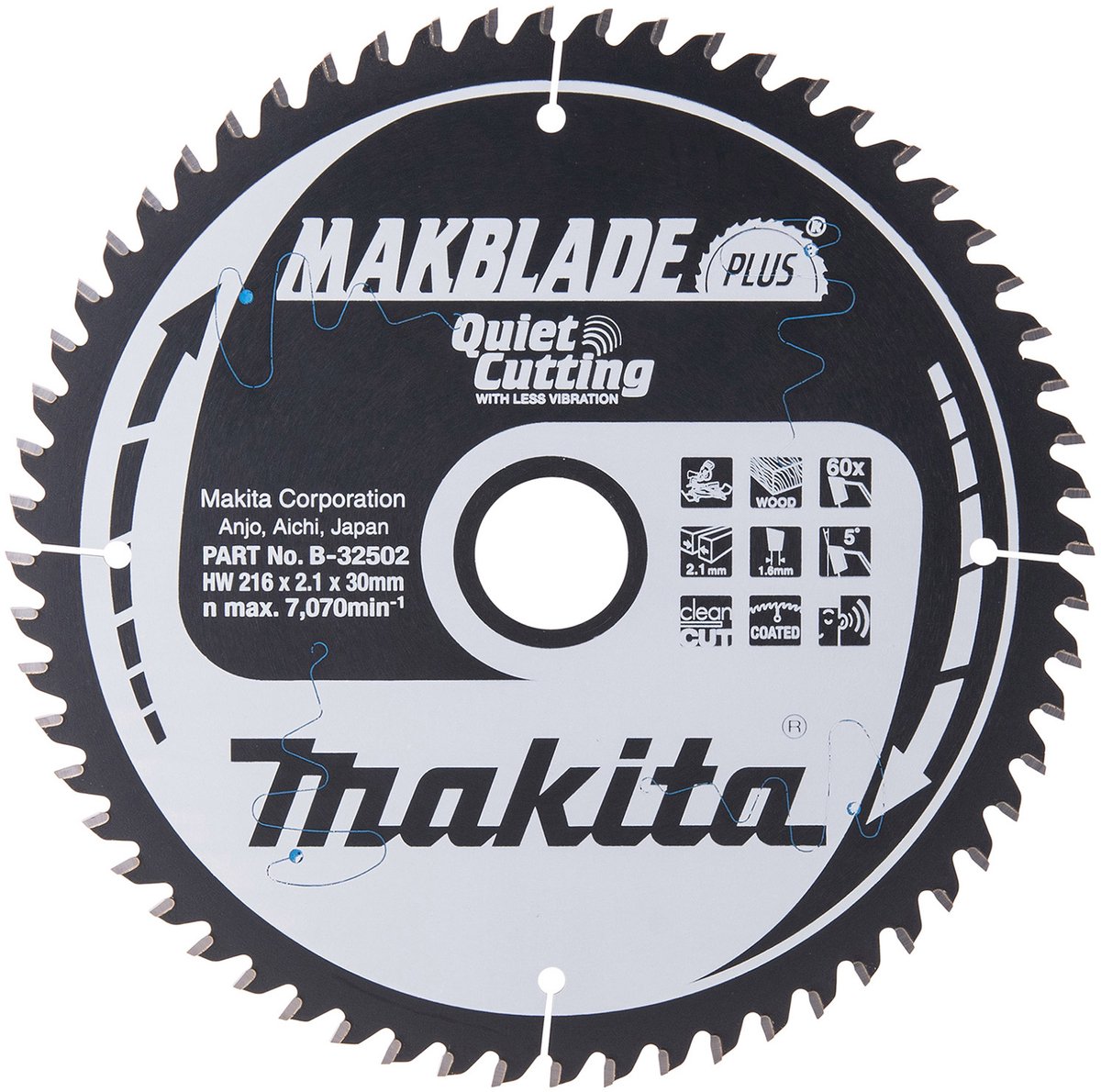 Makita B-32502 Afkortzaagblad Hout | Makblade-Plus | 216 x 30 mm | 60-tands