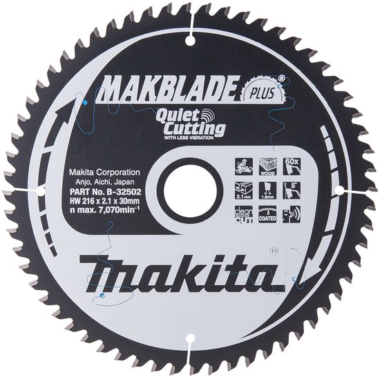 Makita B-32502 MAKBLADE PLUS table, lame de scie à tronçonner et à onglet-216x30 mm 60T