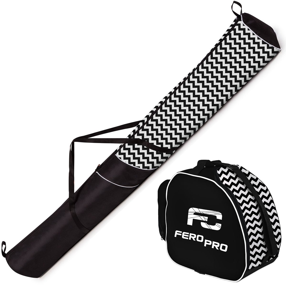 FEROCITY - Ski- en skischoenhoes - voor één paar ski's - Bescherming voor winteruitrusting - Zigzag zwart-wit