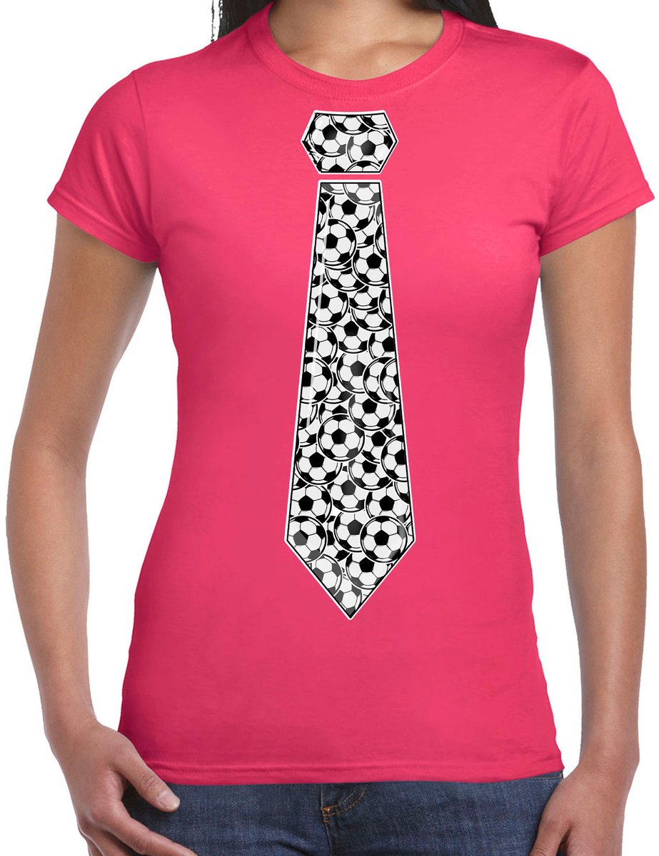 Bellatio Decorations Verkleed T-shirt dames - roze - voetbal stropdas - EK/WK/themafeest M