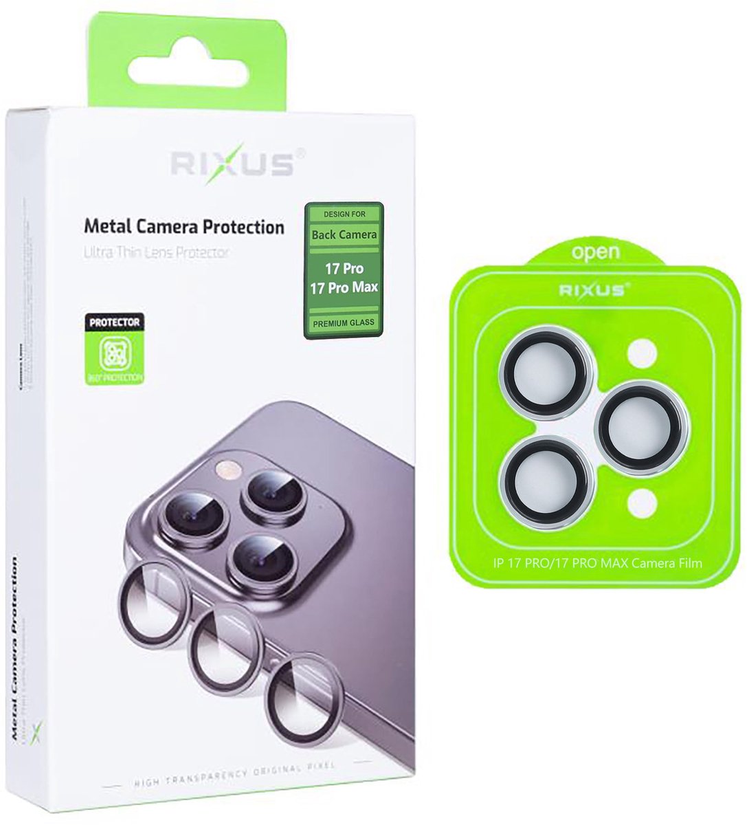 Rixus Metal Shield Camera Tempered Glass For Apple iPhone 17 Pro, 17 Pro Max Silver